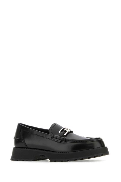 Fendi Man Black Leather Fendi O Clock Loafers