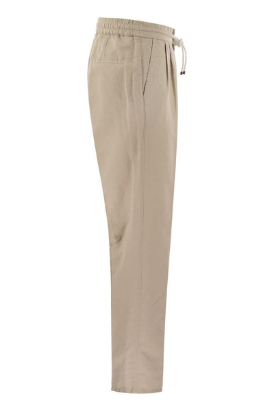 BRUNELLO CUCINELLI Men's Brown Linen and Cotton Pants for the SS24 Season