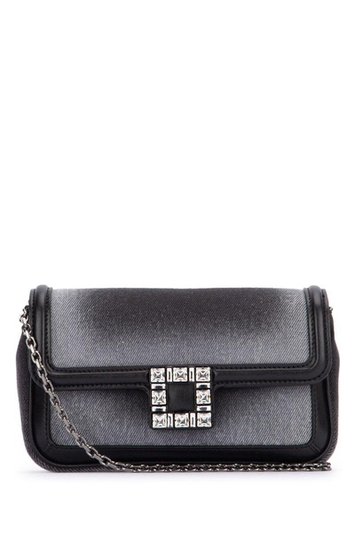 Roger Vivier Embellished Foldover Top Denim Shoulder Bag