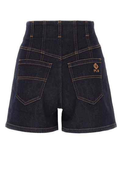 Dark blue stretch denim shorts