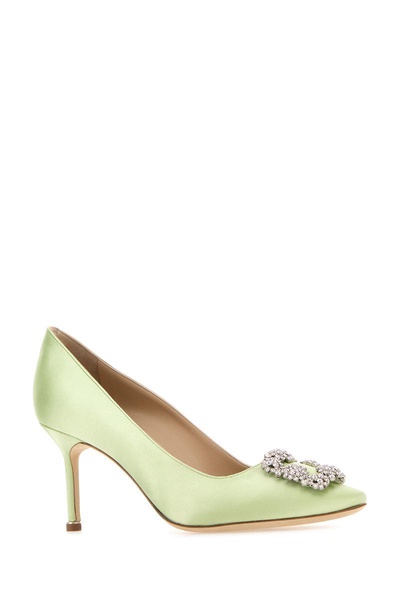 Pastel green satin Hangisi 70 pumps