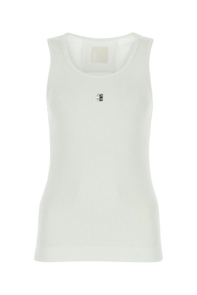 White stretch cotton tank top