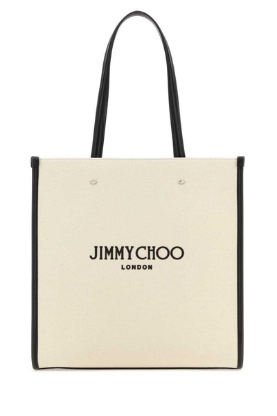 Jimmy Choo Woman Ivory Canvas N/S Tote M Shopping Bag