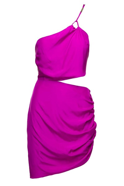 'Midori' One-Shoulder Mini Hot Pink Dress With Cut-Out Detail In Silk Woman Gauge81