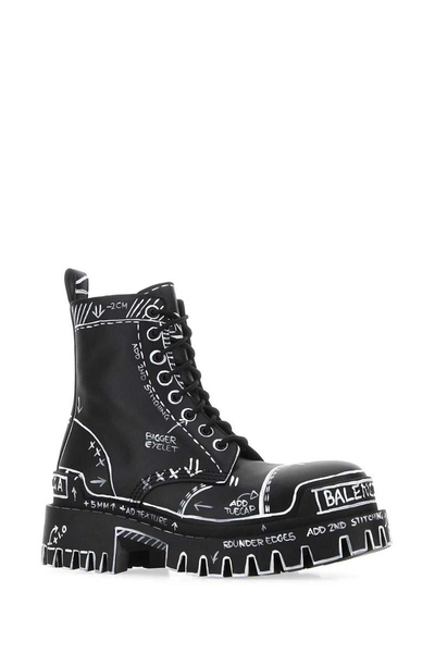 Balenciaga Woman Printed Leather Ankle Boots