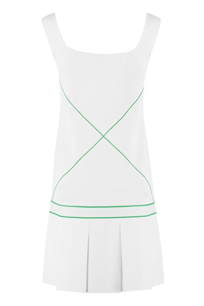 BOTTEGA VENETA White Knit Dress with Contrast Intarsia and Pleated Skirt for Women - SS22 Collection