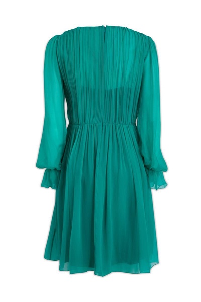 Alberta Ferretti Pleated V-Neck Mini Dress