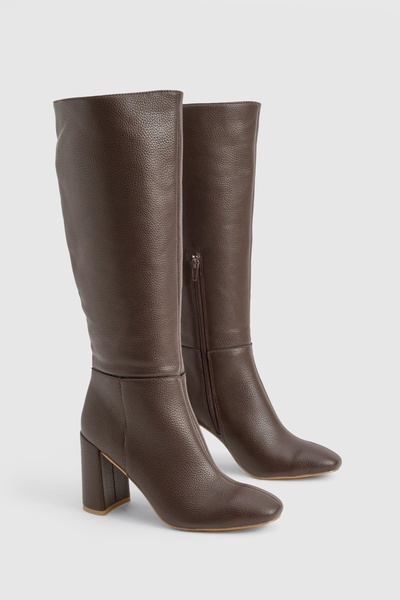 Textured Heeled Knee High Boot