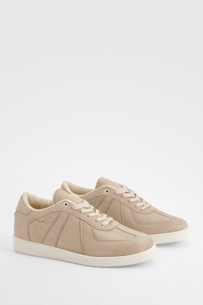 Faux Suede Panel Flat Sneakers