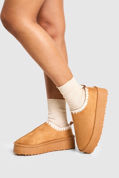 Platform Blanket Stitch Cozy Mules