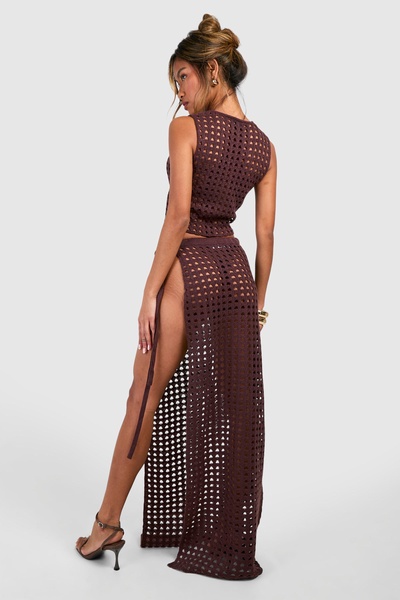 Thigh Split Crochet Maxi Skirt 