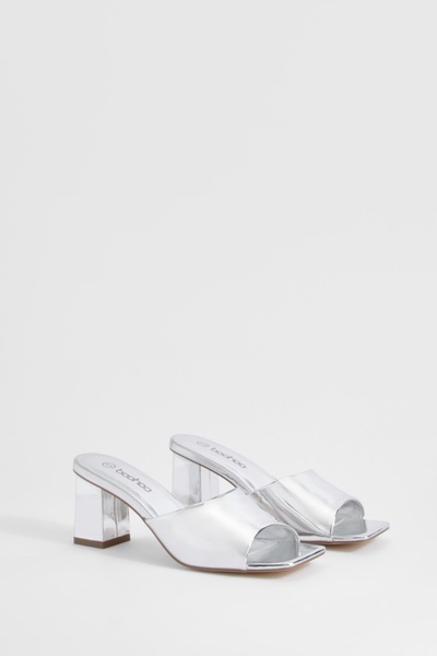 Metallic Low Block Heeled Mule 