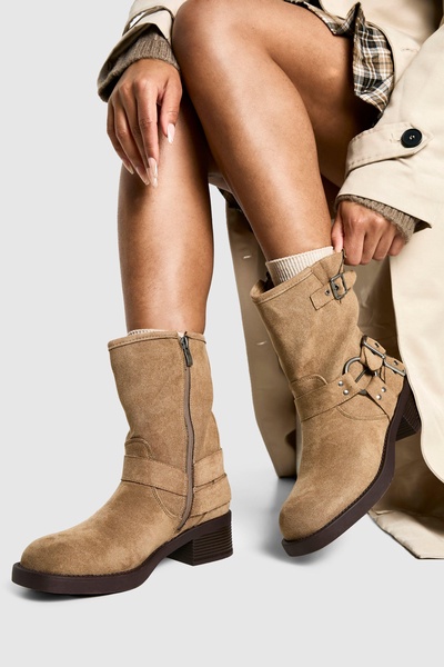 Faux Suede Buckle Detail Boot 