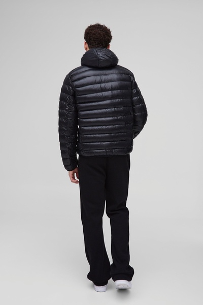 High Shine Quilted Hooded Jacket In Black