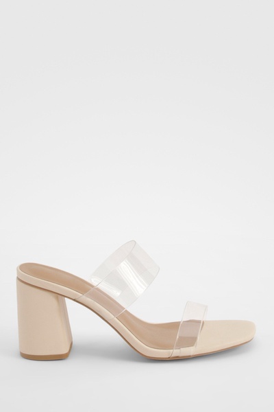 Wide Width Clear Double Strap Block Heel Mules