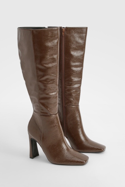 Square Toe Flared Heel Knee High Boots