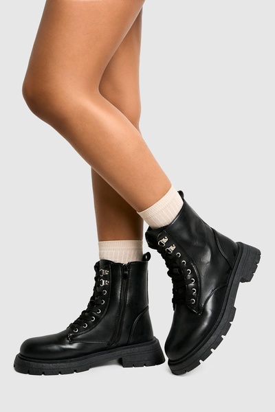 Wide Width Chunky Lace Up Combat Boots