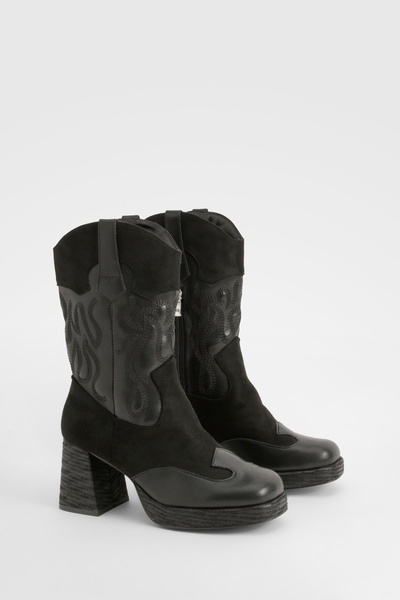 Chunky Platform Western Heeled Boots