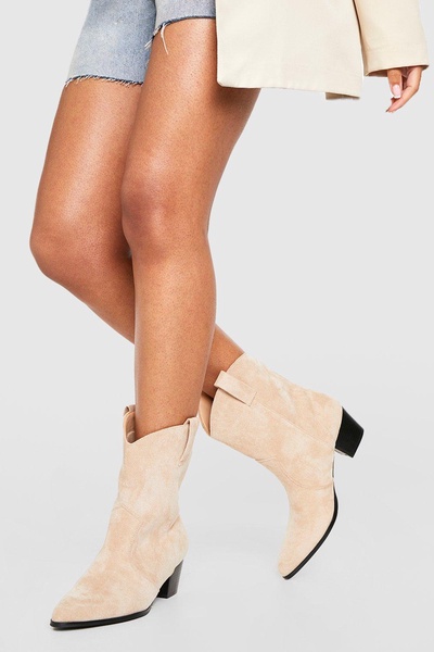 Basic Tab Detail Western Cowboy Ankle Boots