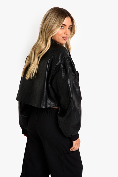 Shoulder Detail Faux Leather Bomber Jacket