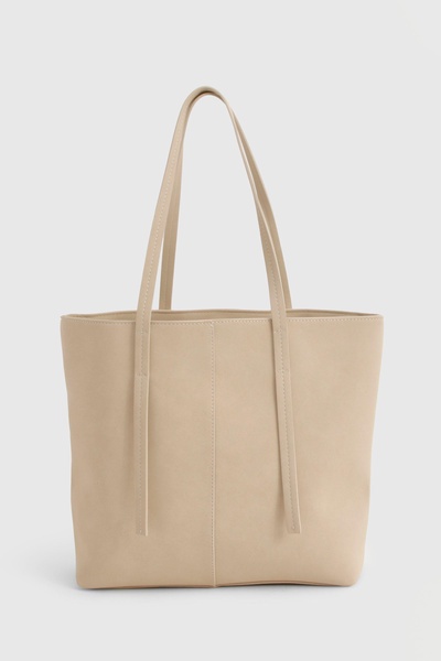 Faux Leather Strap Detail Tote Bag 