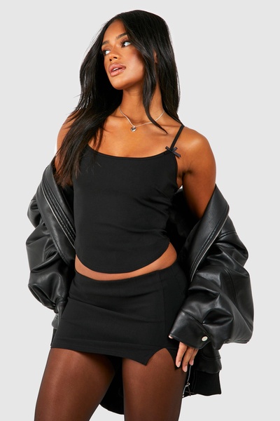 Bow Detail Longline Crop & Low Rise Mini Skirt