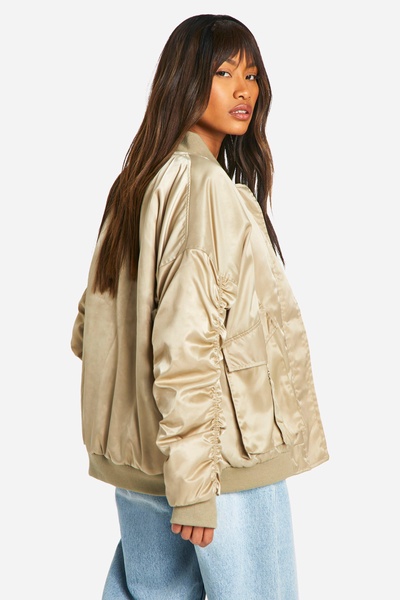 Satin Utility Pocket Detail Bomber Jacket 