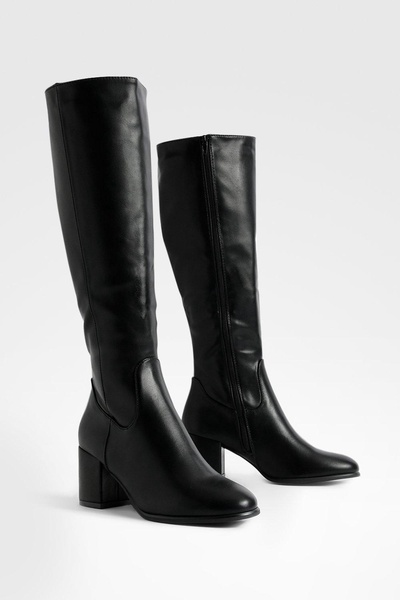 Low Block Basic Pull On Knee High Boots