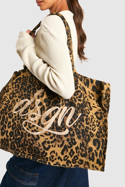 DSGN Leopard Denim Shopper Bag