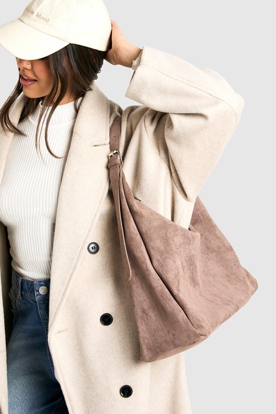 Faux Suede Slouchy Shoulder Bag