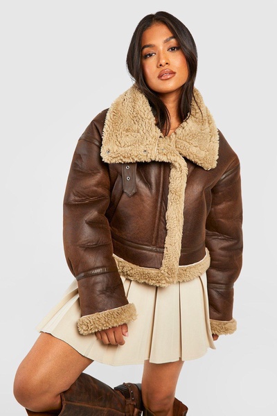 Petite Teddy Trim Aviator Jacket