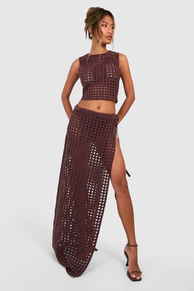 Thigh Split Crochet Maxi Skirt 