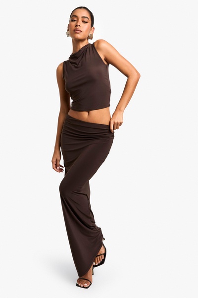 Cowl Neck Slinky Halter Top And Maxi Skirt Set