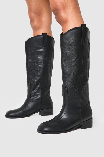 Square Toe Low Heel Knee High Western Boots