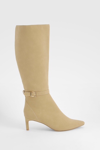 Low Heel Buckle Detail Pointed Knee High Boots