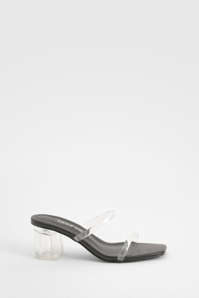 Wide Fit Clear Low Block Heeled Mules  