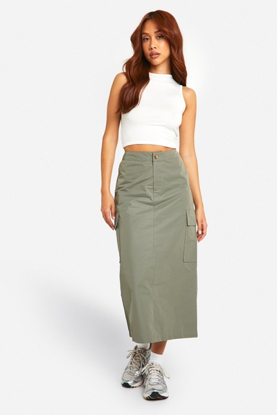 Nylon Cargo Column Midi Skirt