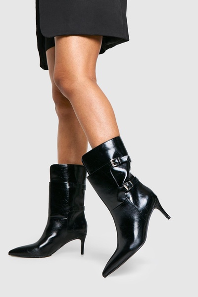 Buckle Detail Stiletto Calf High Boots 