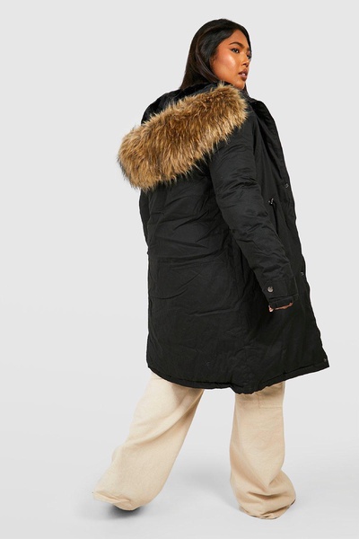 Plus Faux Fur Trim Parka Coat