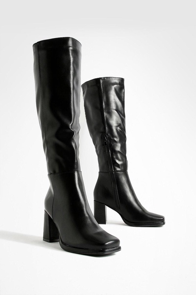 Wide Width Block Heel Knee High Boots