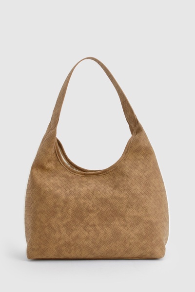 Distressed PU Woven Slouchy Shoulder Bag 