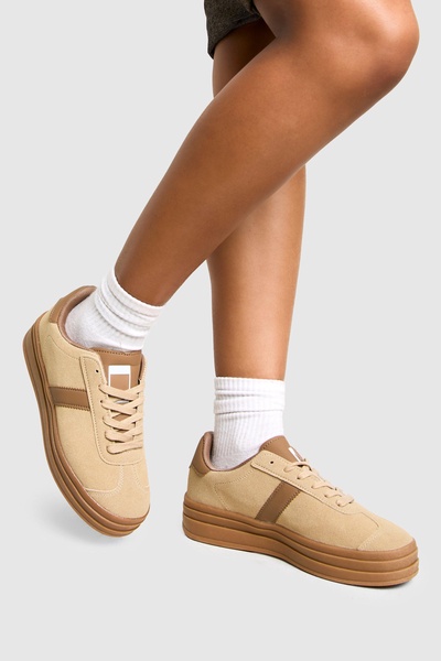 Faux Suede Stripe Gum Sole Trainers