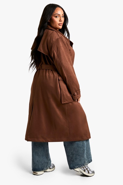 Plus Suede Belted Trench Coat