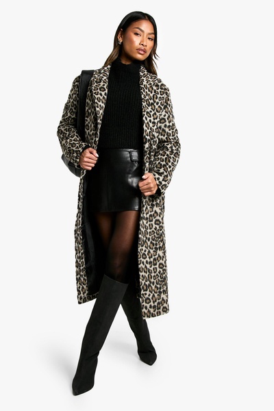 Wool look Leopard longline coat