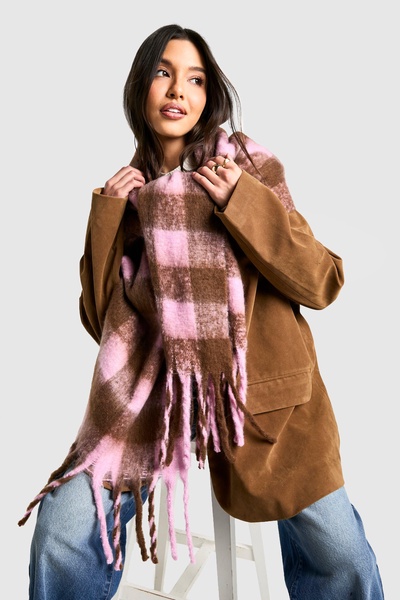 Checked Super Soft Tassel Scarf