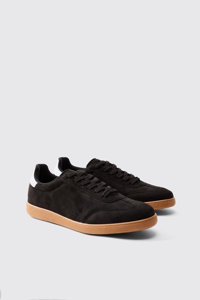 Faux Suede Trainer In Black