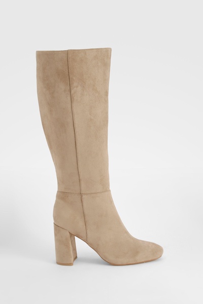 Panel Detail Heeled Block Heeled Knee High Boots 