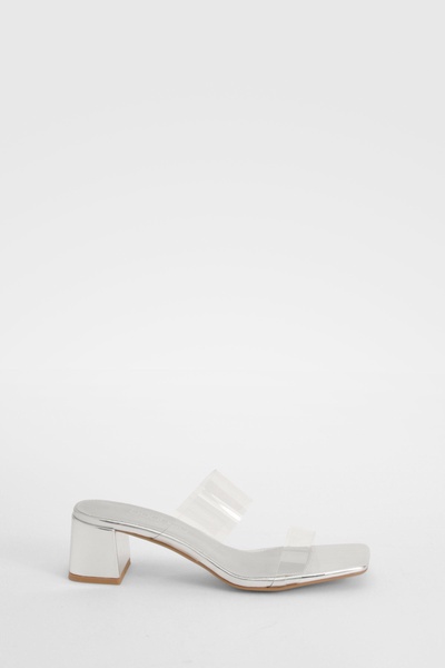 Clear Strap Low Block Heeled Mules  