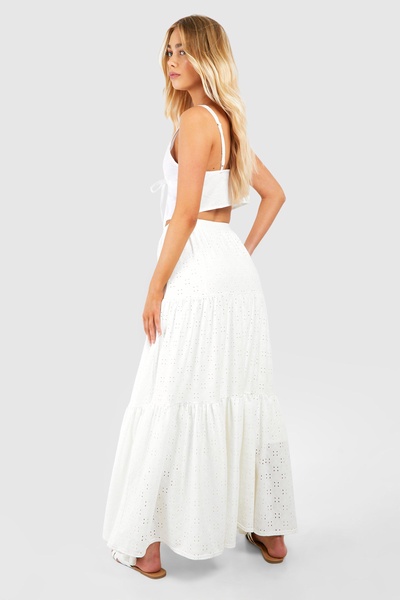 Eyelet Tiered Maxi Skirt