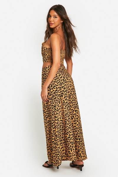 Leopard Print Halter Crop & Flared Maxi Skirt